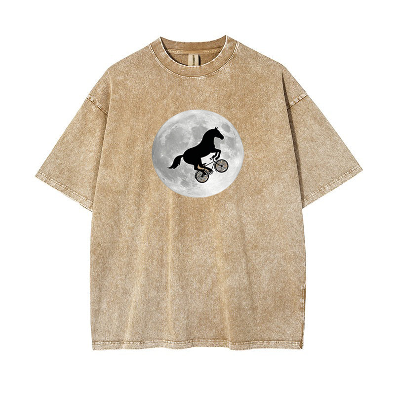 T-Shirt Horse on a Bike Over Moon
