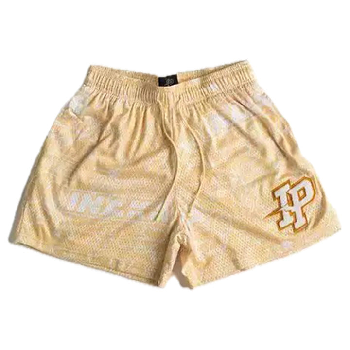 IP Apricot Retro All-Over Pattern Graffiti Mesh Shorts
