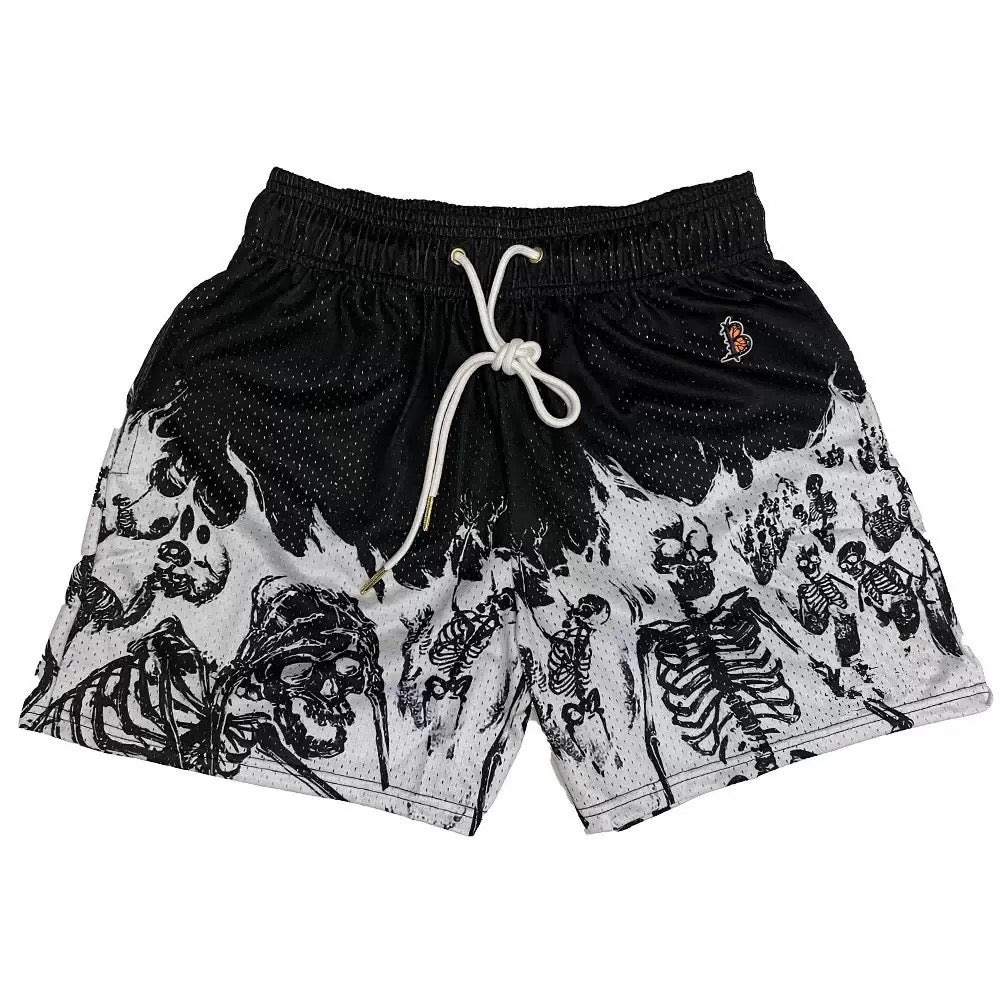 Reaper's Call Skeleton Black Mesh Shorts