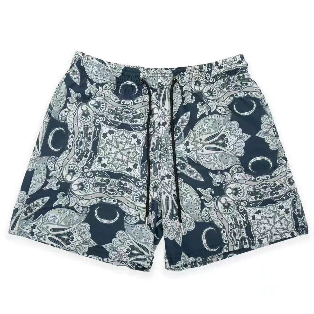 Dark Paisley Crescent Moon Water Mesh Shorts