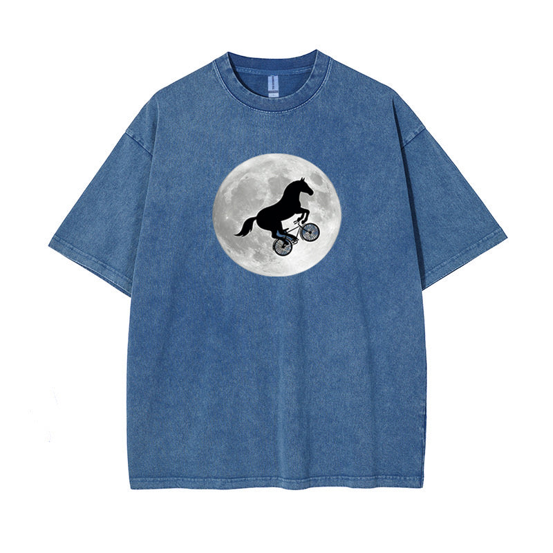 T-Shirt Horse on a Bike Over Moon