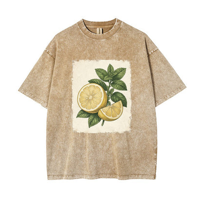 T-Shirt Vintage Lemon & Mint Botanical Oversized