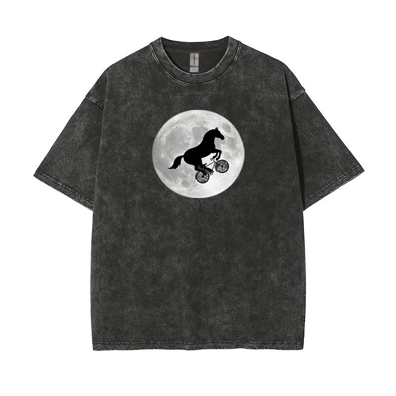 T-Shirt Horse on a Bike Over Moon