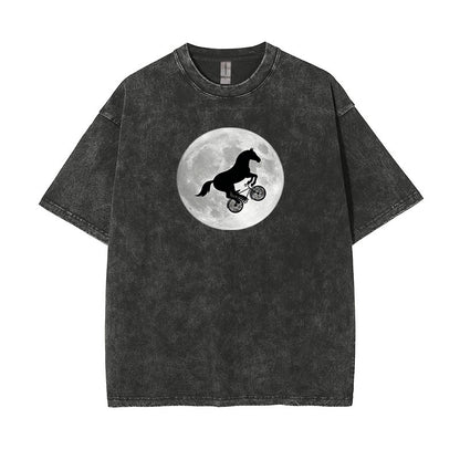 T-Shirt Horse on a Bike Over Moon