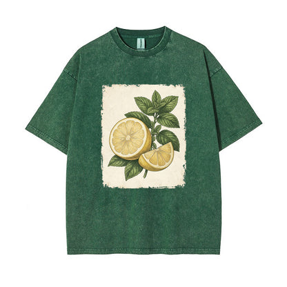 T-Shirt Vintage Lemon & Mint Botanical Oversized