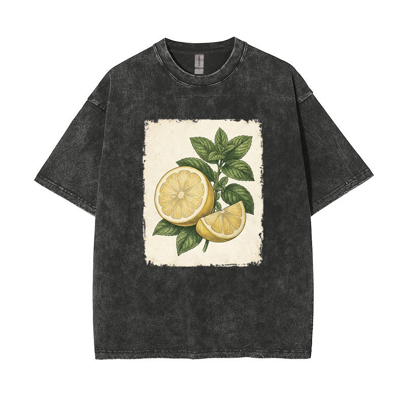 T-Shirt Vintage Lemon & Mint Botanical Oversized