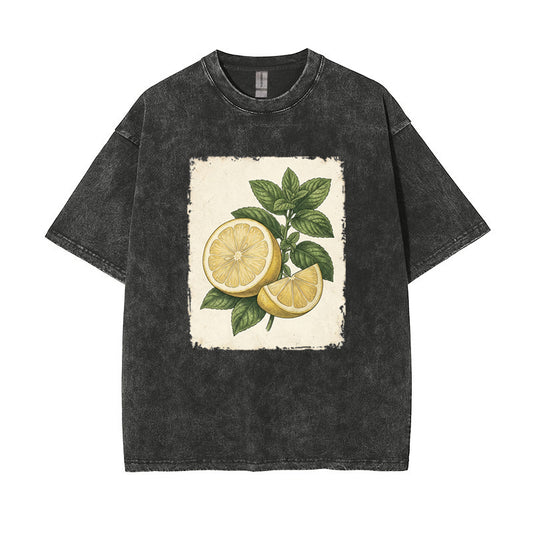 T-Shirt Vintage Lemon & Mint Botanical Oversized