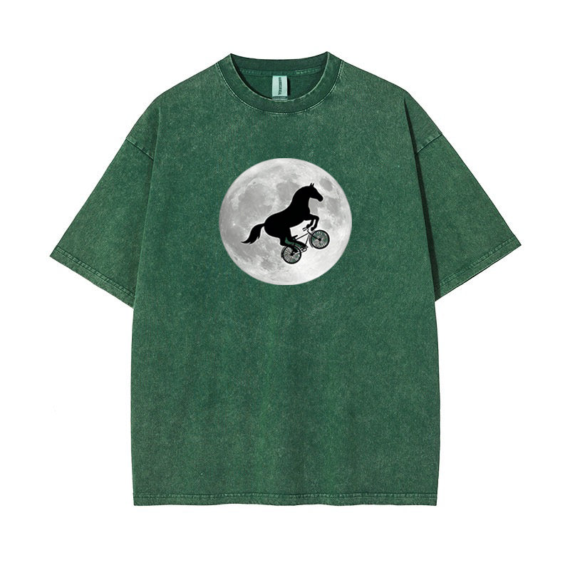 T-Shirt Horse on a Bike Over Moon
