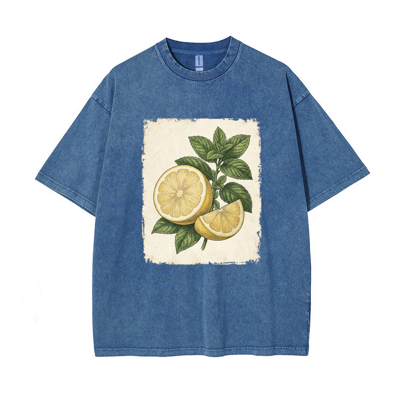 T-Shirt Vintage Lemon & Mint Botanical Oversized