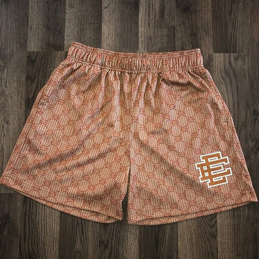 EE X Monogram Basic Print Brown Shorts
