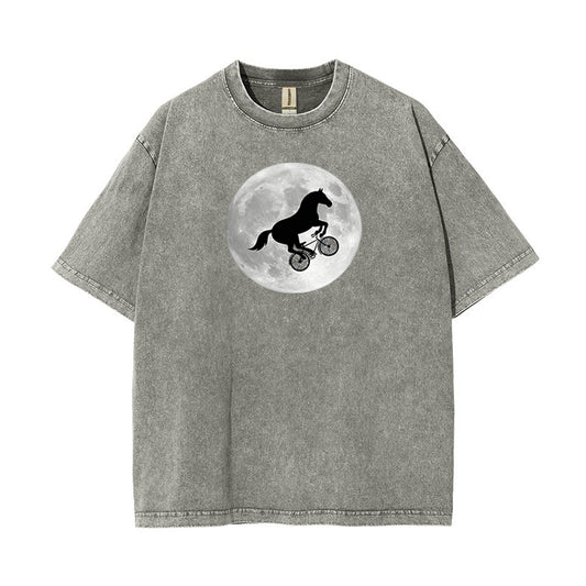 T-Shirt Horse on a Bike Over Moon