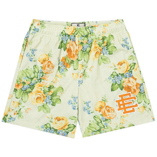 EE Yellow Roses On Green Bg Mesh Shorts