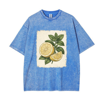 T-Shirt Vintage Lemon & Mint Botanical Oversized