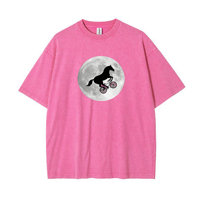 T-Shirt Horse on a Bike Over Moon