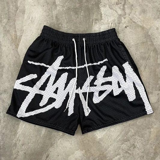 Casual Mesh Shorts with Letter Print