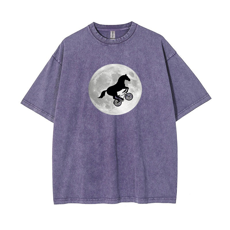 T-Shirt Horse on a Bike Over Moon