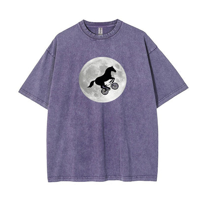 T-Shirt Horse on a Bike Over Moon