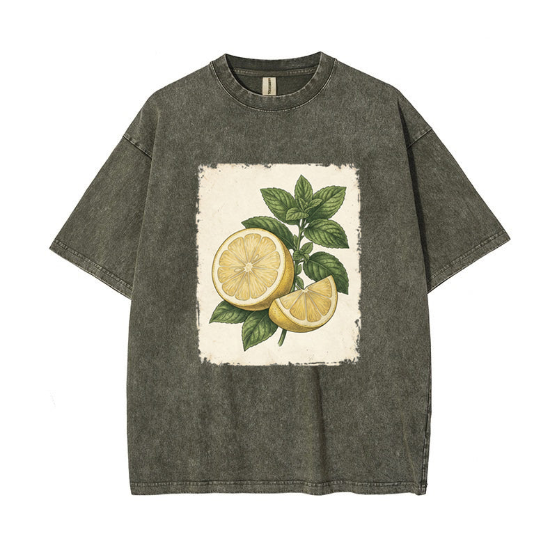 T-Shirt Vintage Lemon & Mint Botanical Oversized