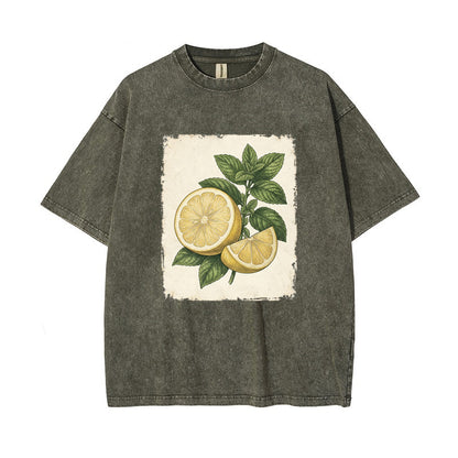 T-Shirt Vintage Lemon & Mint Botanical Oversized