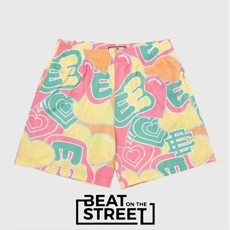 EE Heart Light Yellow Beach Sports Shorts