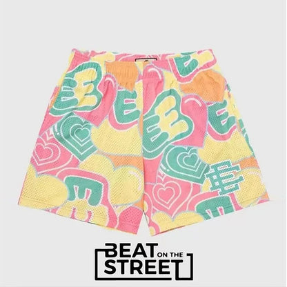 EE Heart Light Yellow Beach Sports Shorts