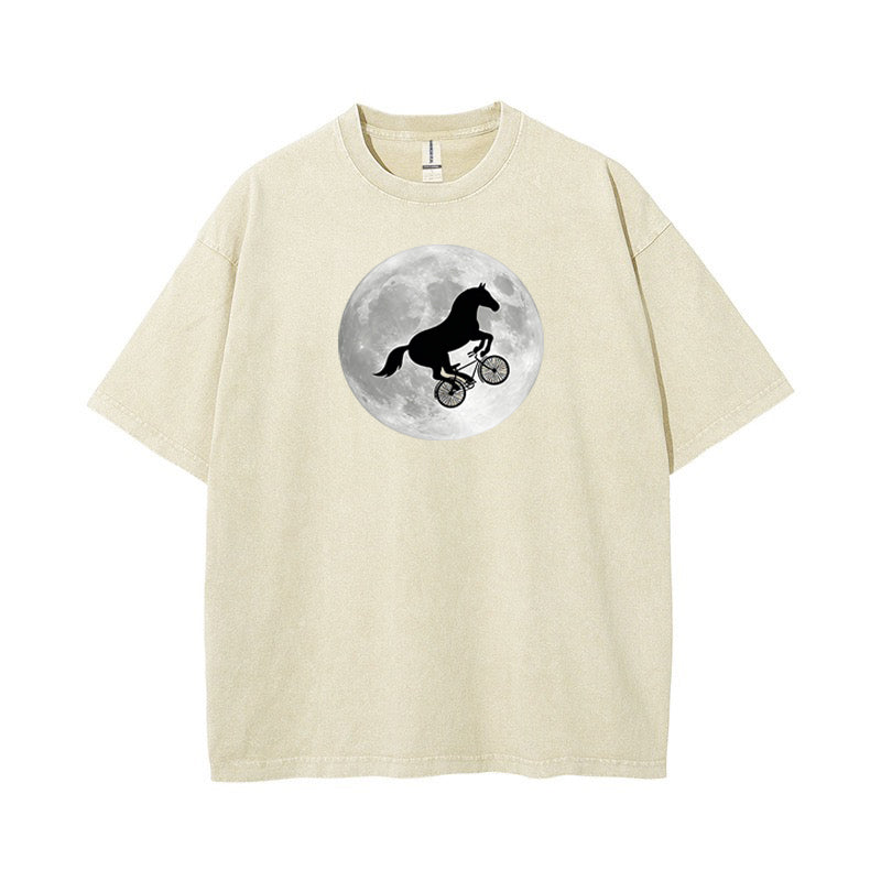 T-Shirt Horse on a Bike Over Moon