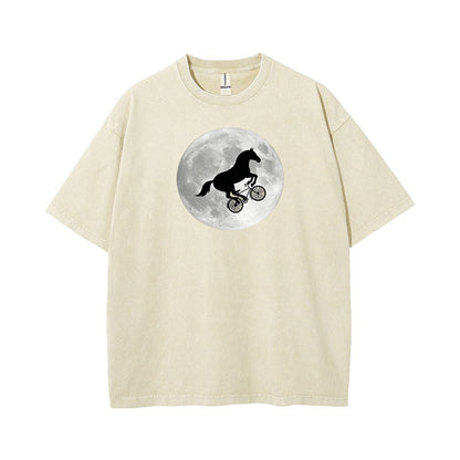 T-Shirt Horse on a Bike Over Moon