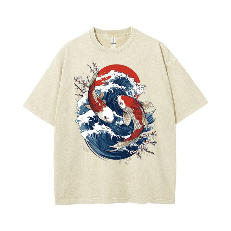 T-Shirt Vintage Koi Fish & Great Wave