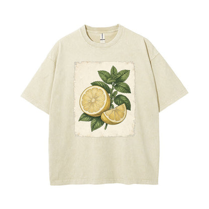 T-Shirt Vintage Lemon & Mint Botanical Oversized