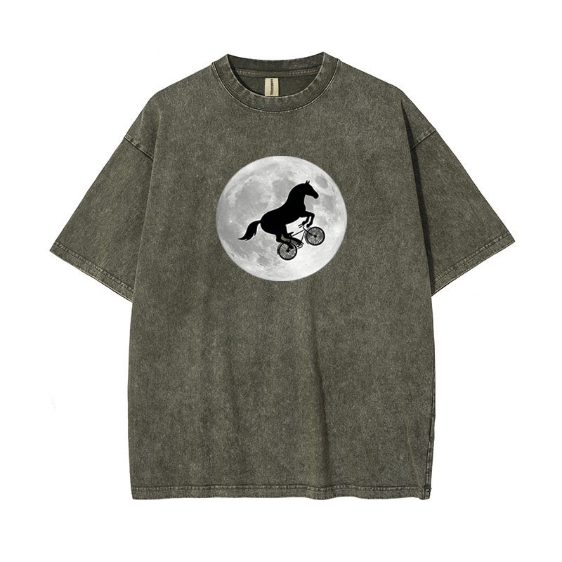 T-Shirt Horse on a Bike Over Moon