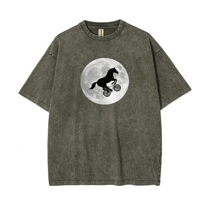 T-Shirt Horse on a Bike Over Moon