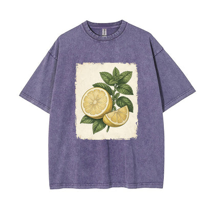 T-Shirt Vintage Lemon & Mint Botanical Oversized