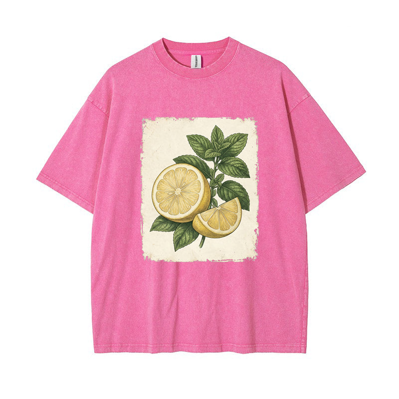 T-Shirt Vintage Lemon & Mint Botanical Oversized