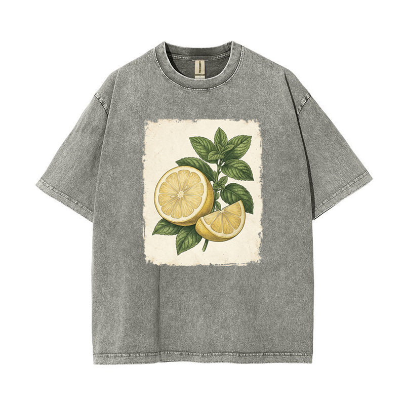 T-Shirt Vintage Lemon & Mint Botanical Oversized