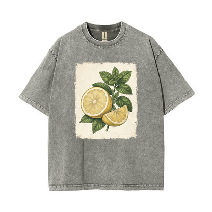 T-Shirt Vintage Lemon & Mint Botanical Oversized