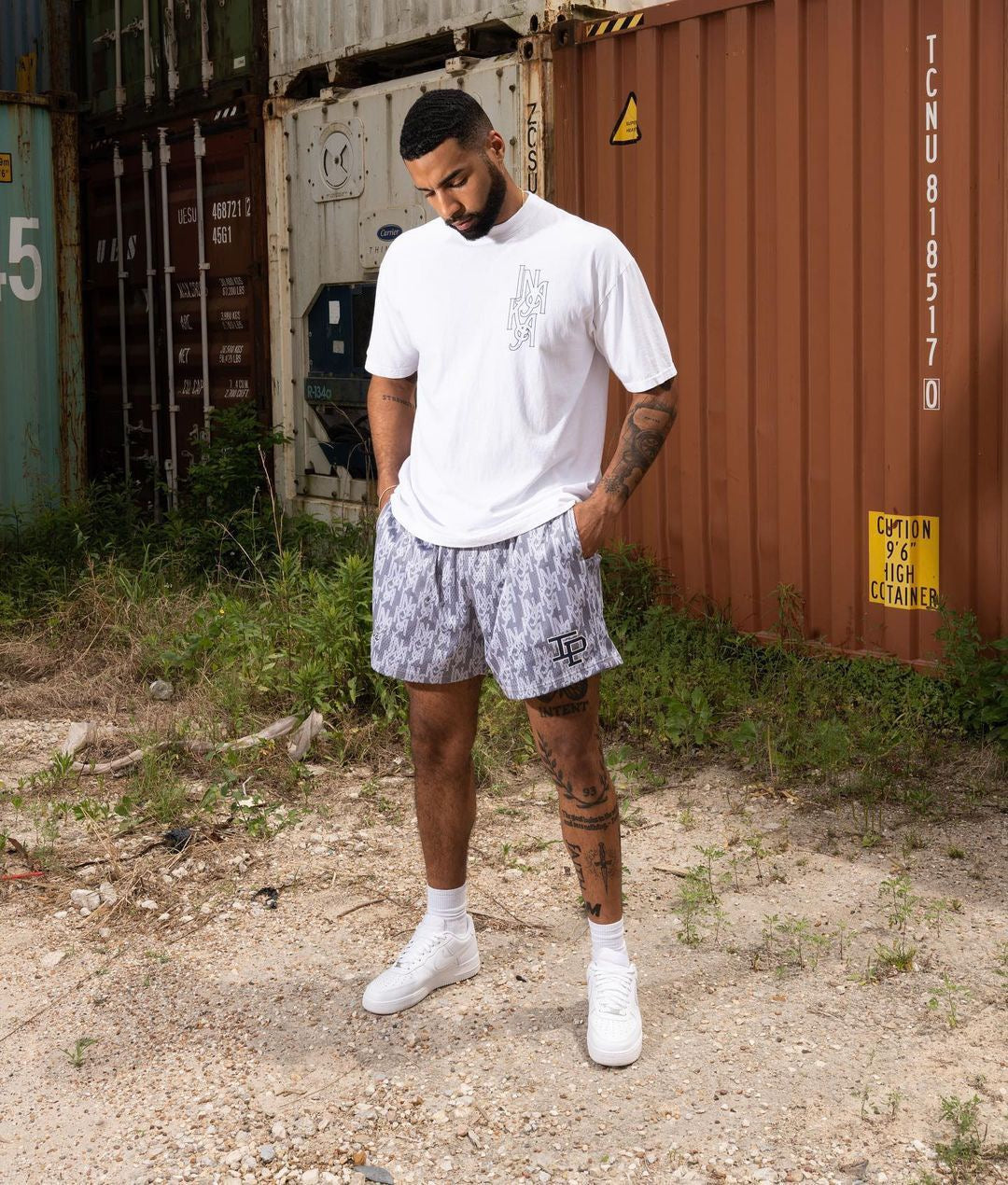 IP Shorts Summer Light Grey LOGO GYM  Running Sports Basketball Fitness Pants Mesh Shorts