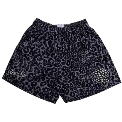 IP Leopard Print Black Mesh Shorts