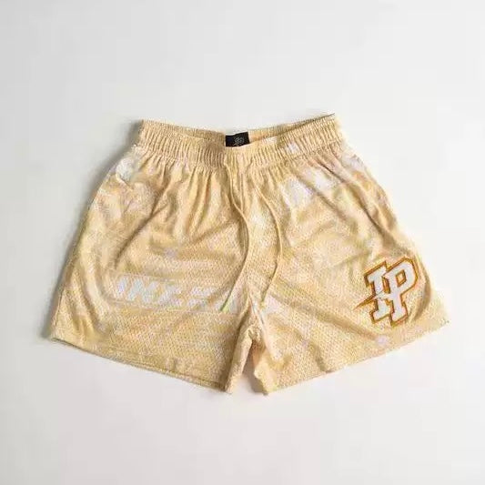 IP Shorts Apricot Retro All-Over Pattern Graffiti Mesh Shorts