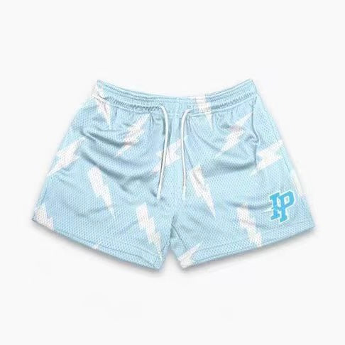 IP Lightning Bolt Print Light Blue Mesh Shorts