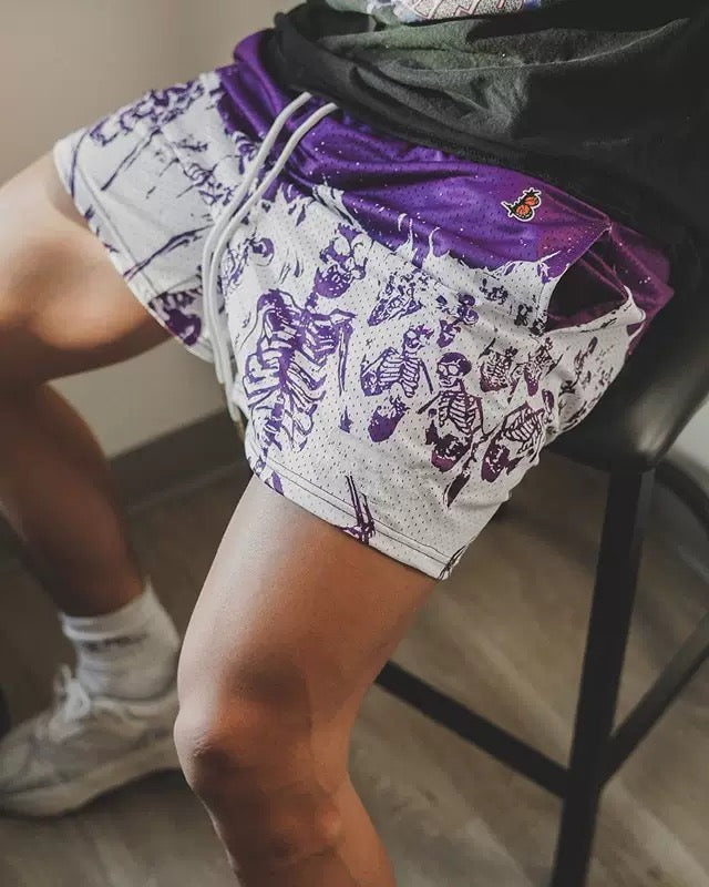 Reaper's Call Skeleton Purple Mesh Shorts