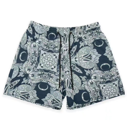 Dark Paisley Crescent Moon Water Mesh Shorts