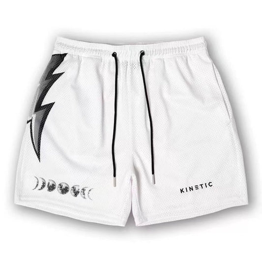 Moon Phase Lightning White Mesh Shorts