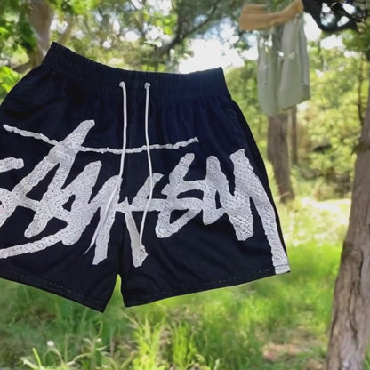 Casual Mesh Shorts with Letter Print